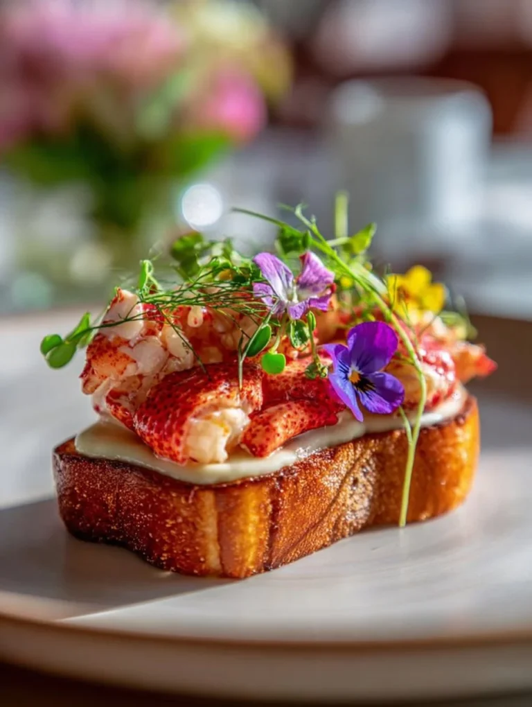 Mini Lobster Brioche with Key Lime Cream and Micro-Greens Bouquet served on a plate