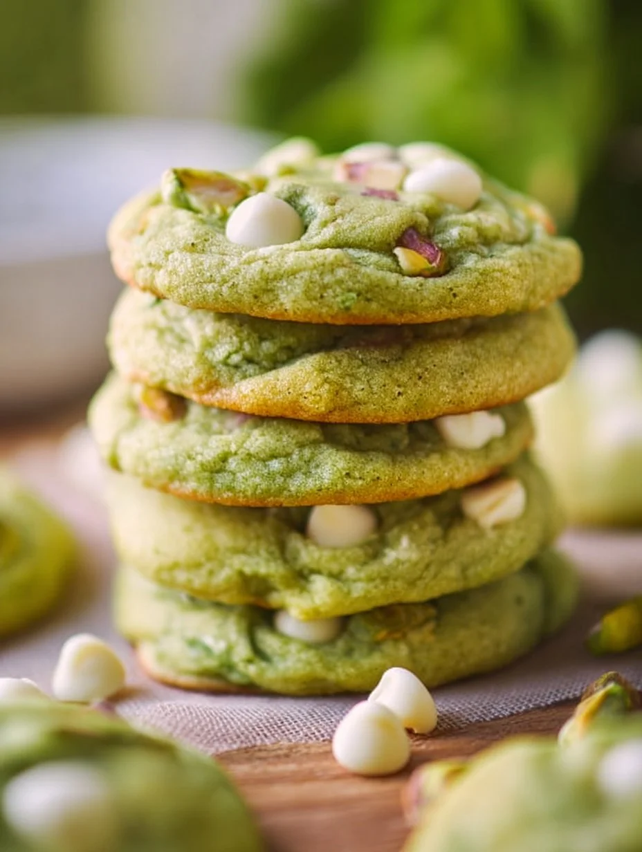 Soft and chewy pistachio pudding cookies on a decorative plate