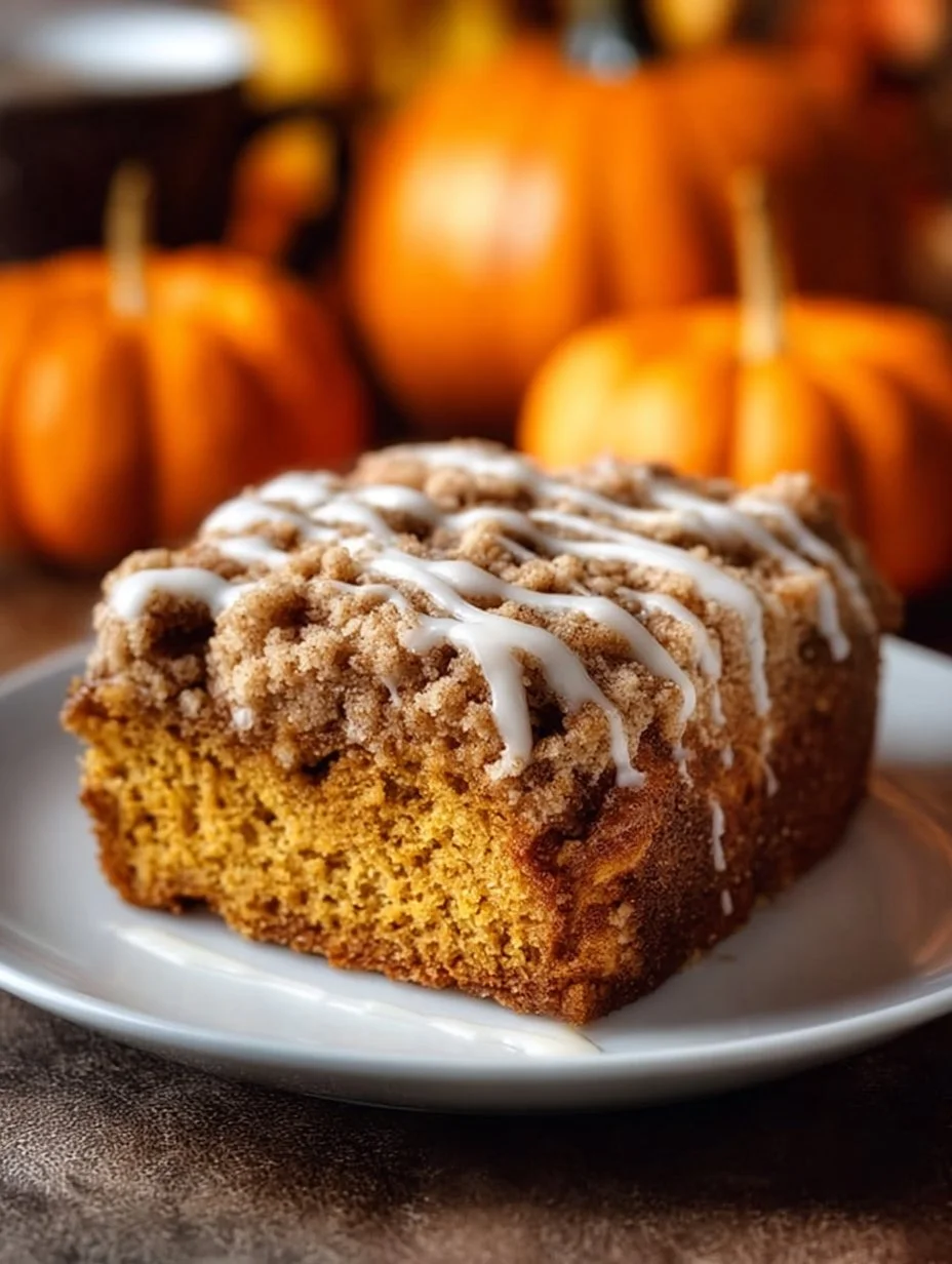 Delicious Pumpkin Coffee Cake topped with cream and cinnamon