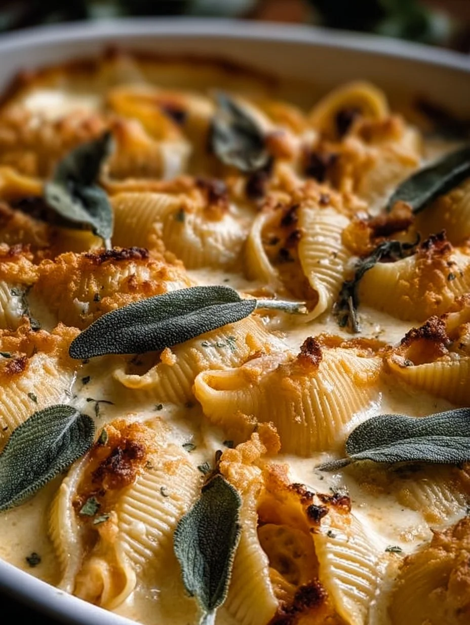 Delicious Pumpkin Gouda Stuffed Shells with brown butter sage Alfredo sauce