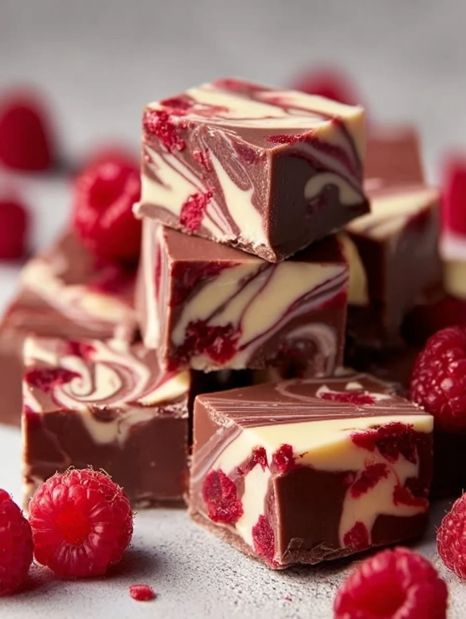 Delicious Raspberry Swirl Fudge with a vibrant swirl of raspberry flavor