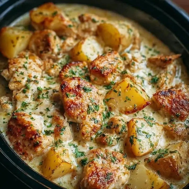 Garlic Parmesan Crockpot Chicken and Potatoes
