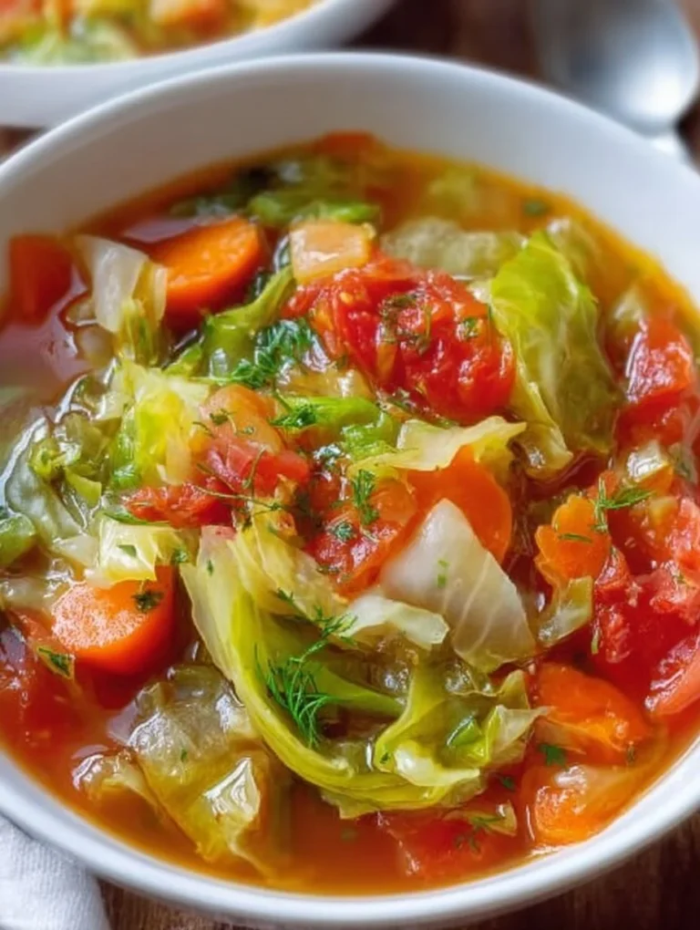 Bowl of Weight Watchers Cabbage Soup with fresh ingredients