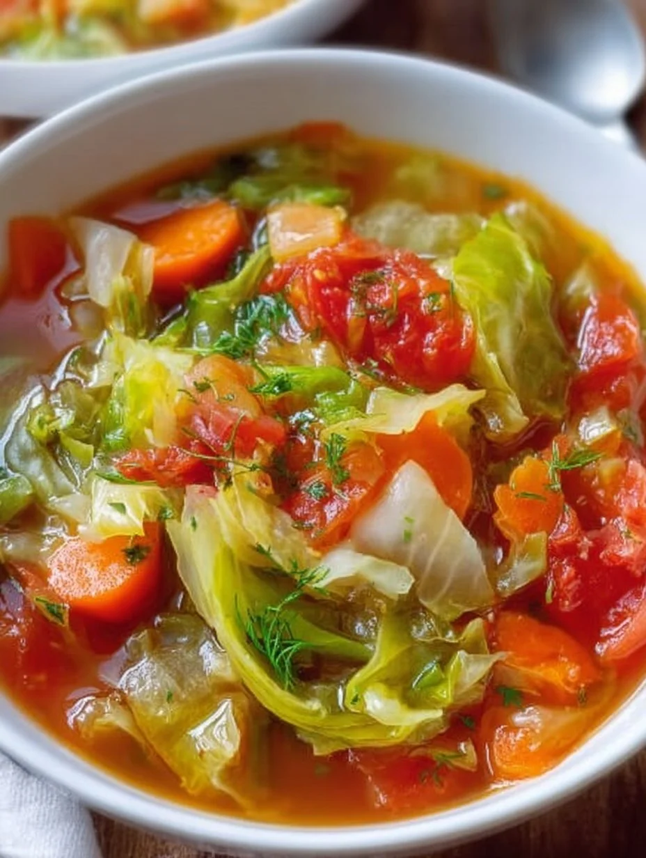 Bowl of Weight Watchers Cabbage Soup with fresh ingredients