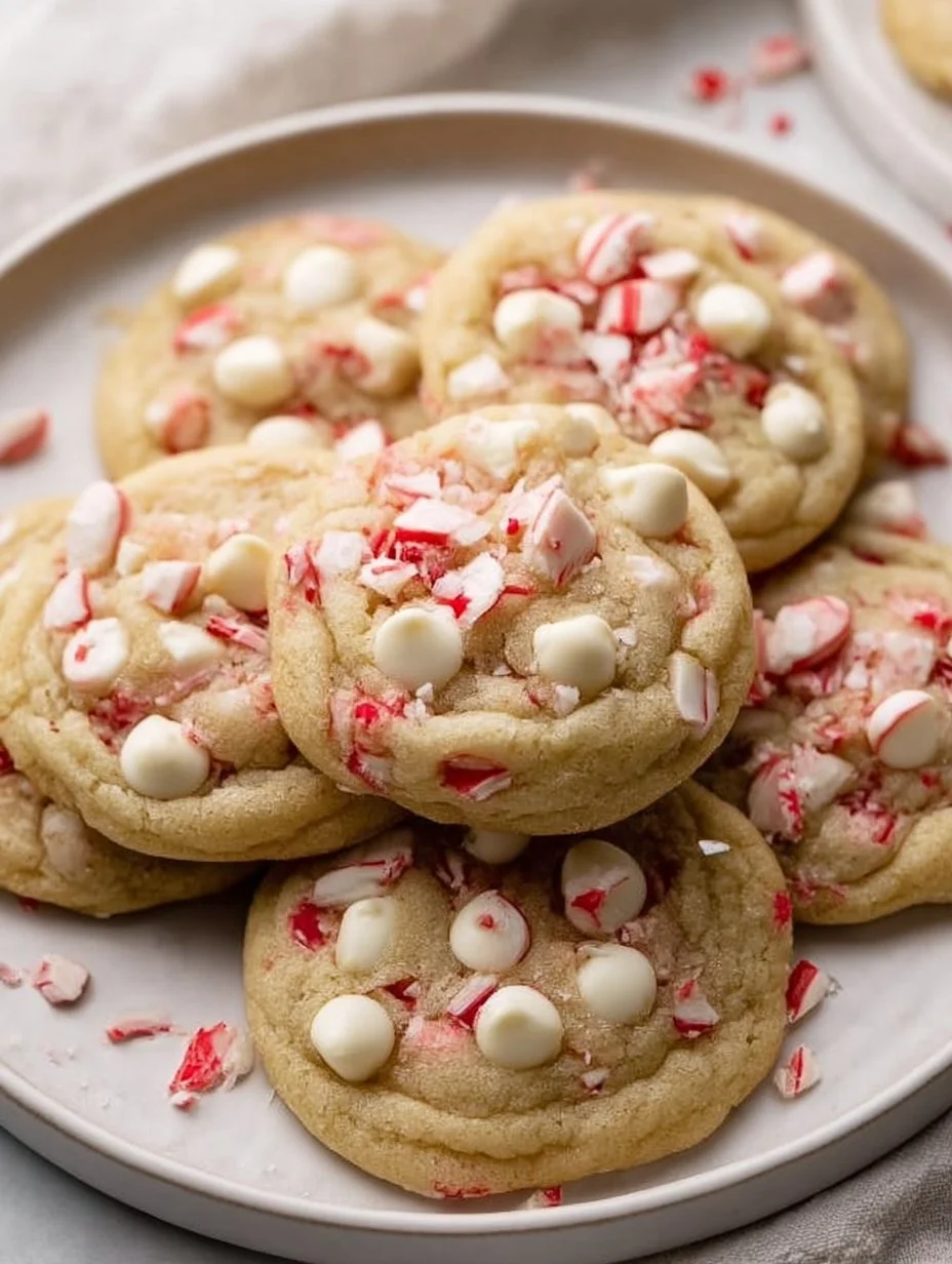 Delicious white chocolate peppermint cookies on a festive plate