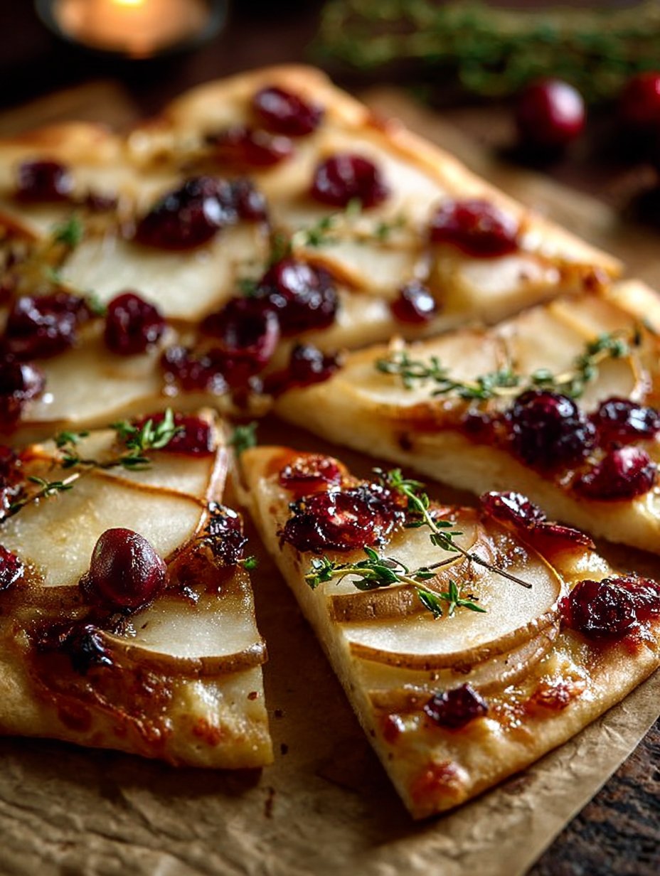 Pear, Brie, and Cranberry Flatbread with Thyme
