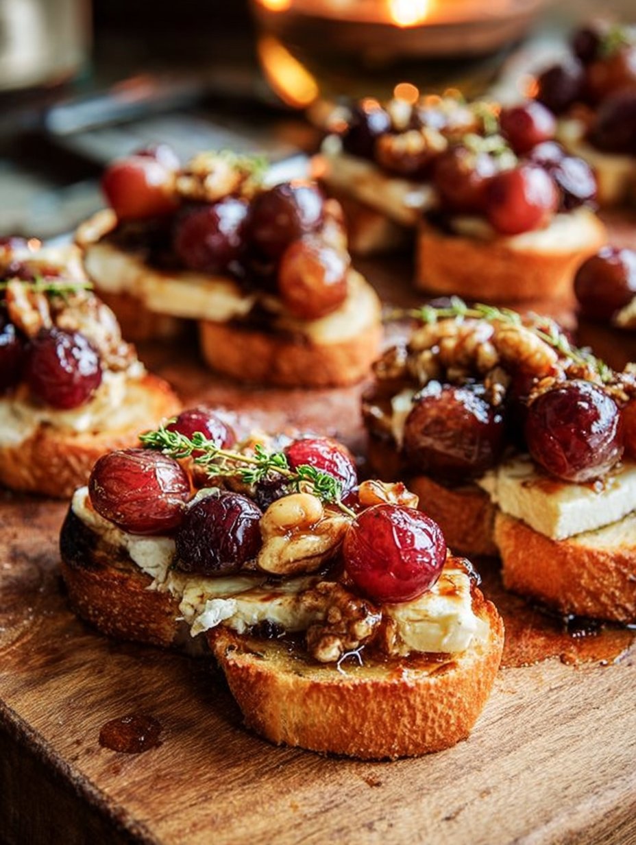 Roasted Grape and Brie Crostini