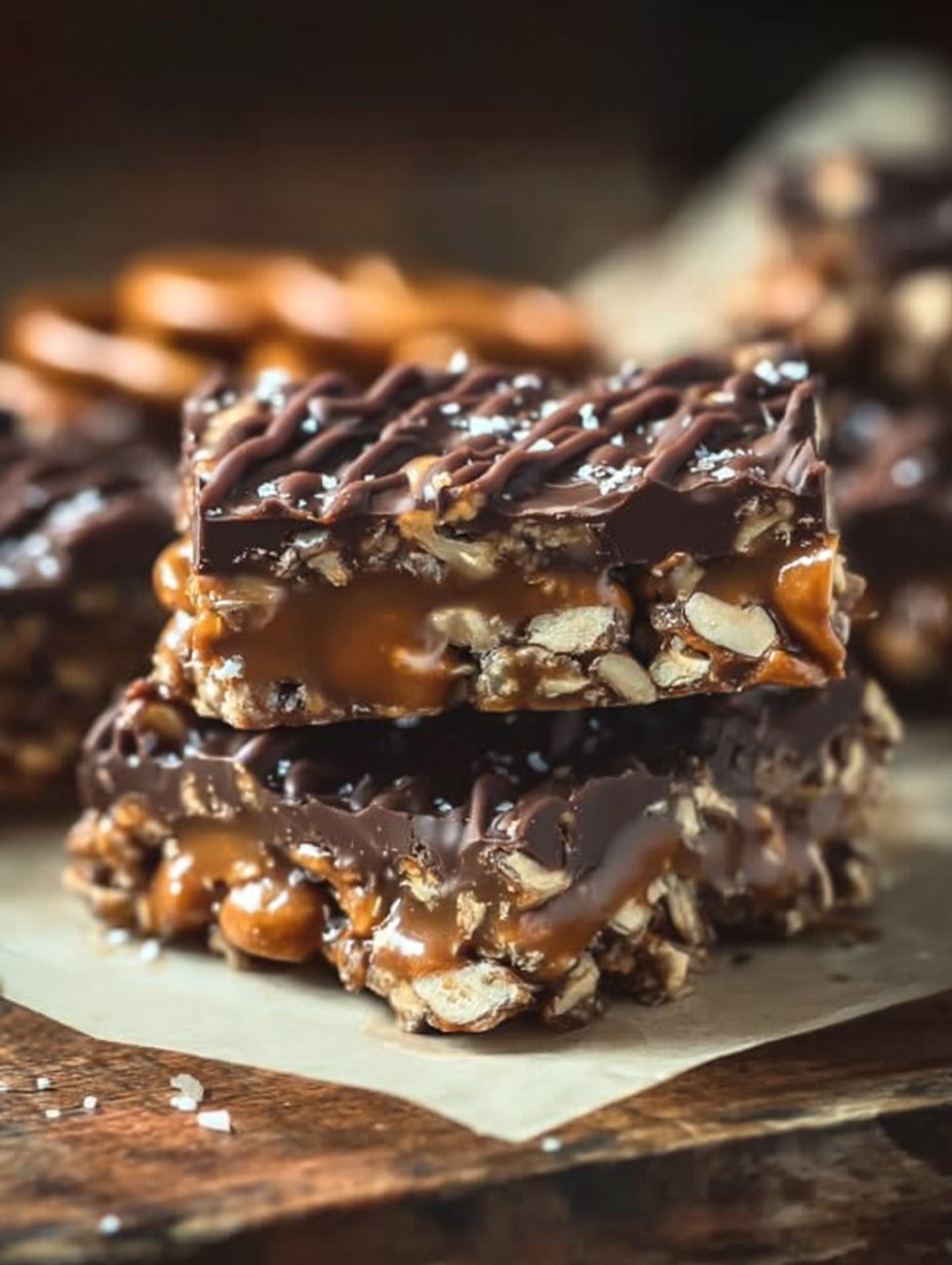 Salted Chocolate & Caramel Pretzel Bars