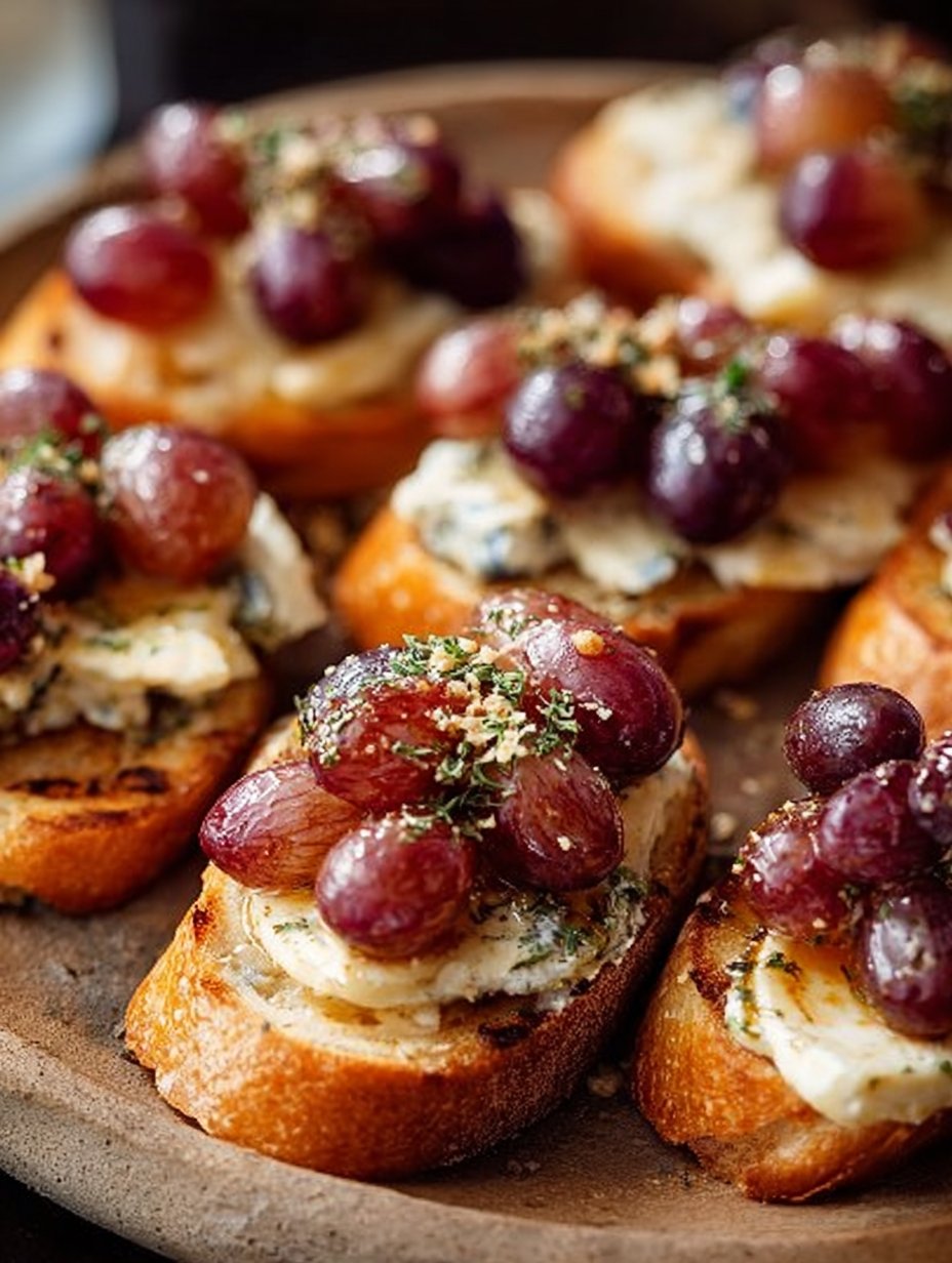 Roasted Grape and Brie Crostini