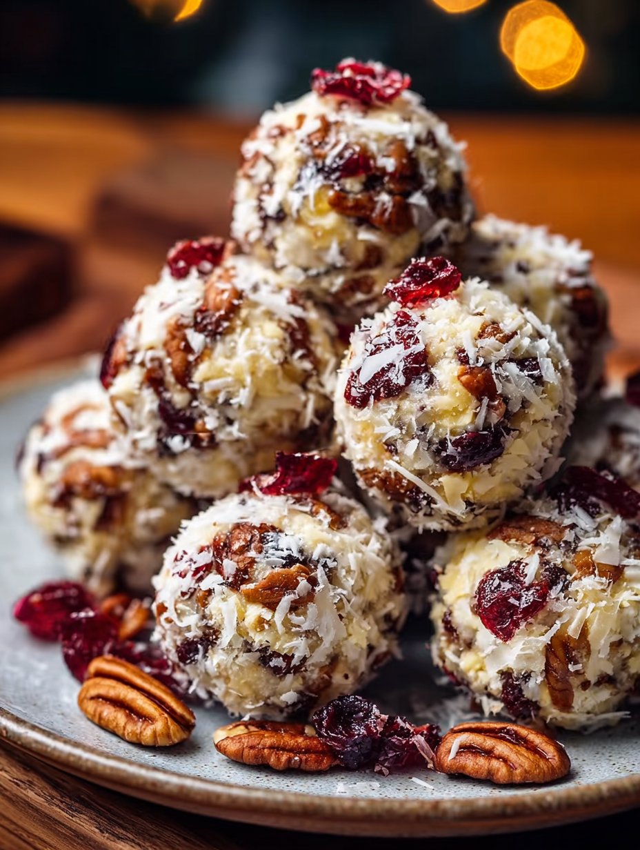 Mini Pineapple Cranberry Cheese Balls with Pecans