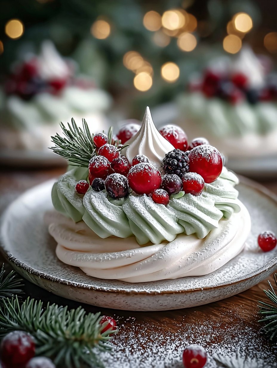 Holiday Wreath Meringues with Berries & Cream