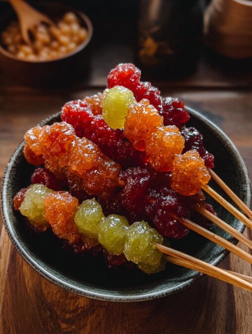 Vibrant Tanghulu with strawberries and grapes