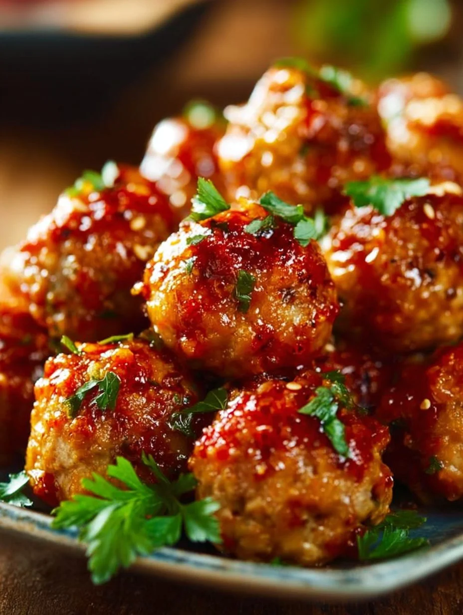 Delicious Firecracker Chicken Meatballs served on a platter.