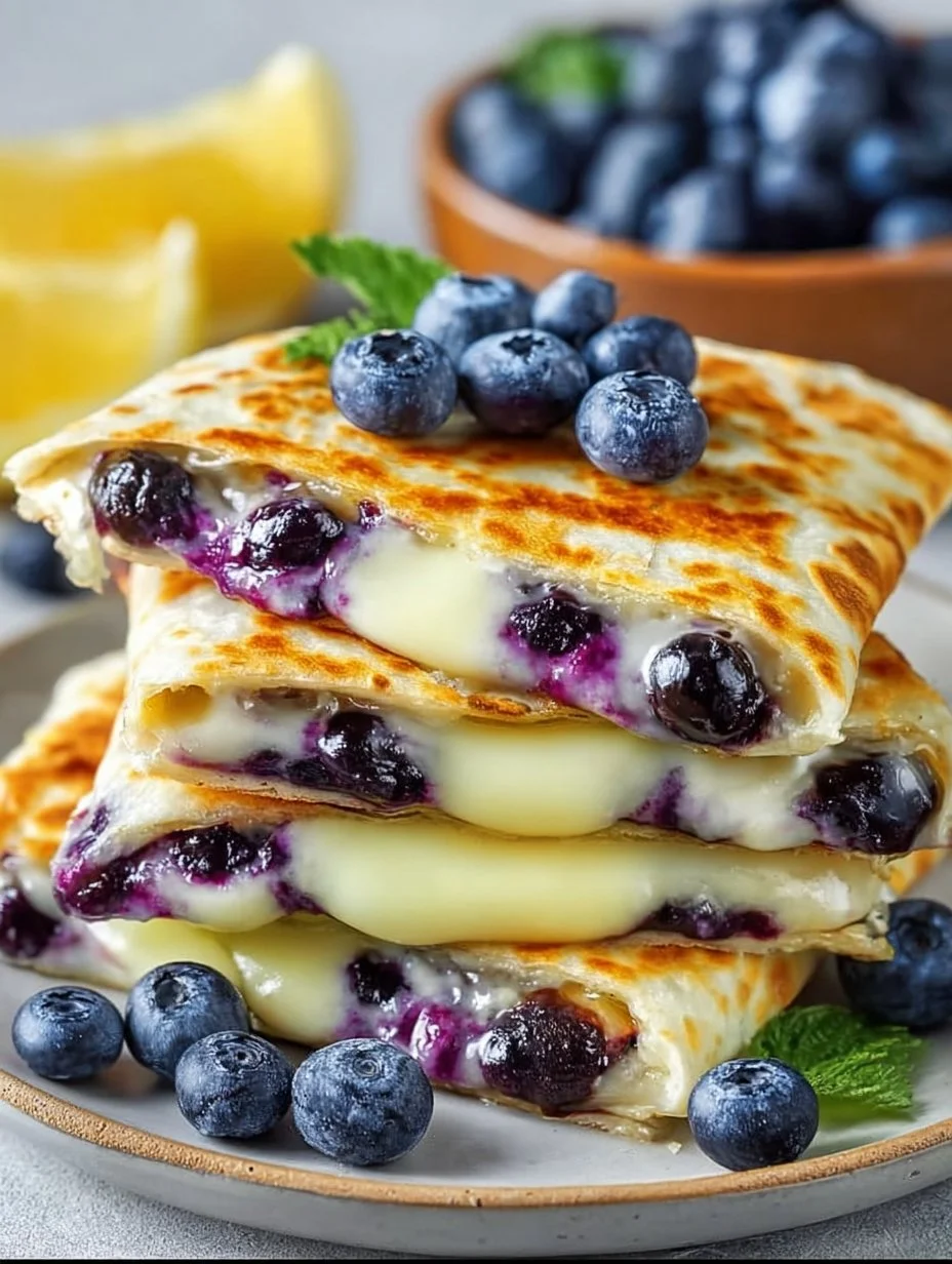 Delicious blueberry breakfast quesadillas served on a plate