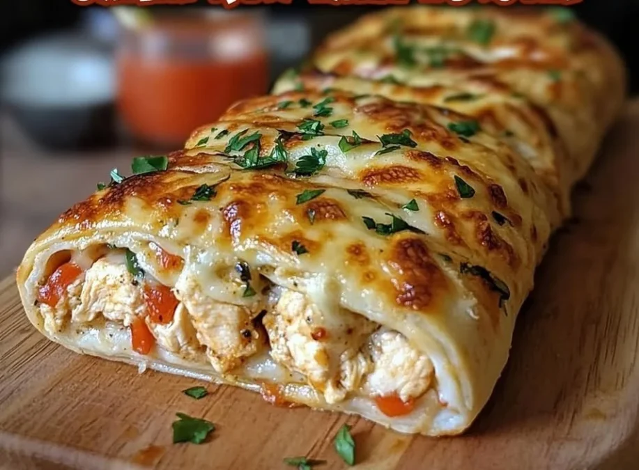 Delicious Chicken Ranch Stromboli filled with chicken and cheese