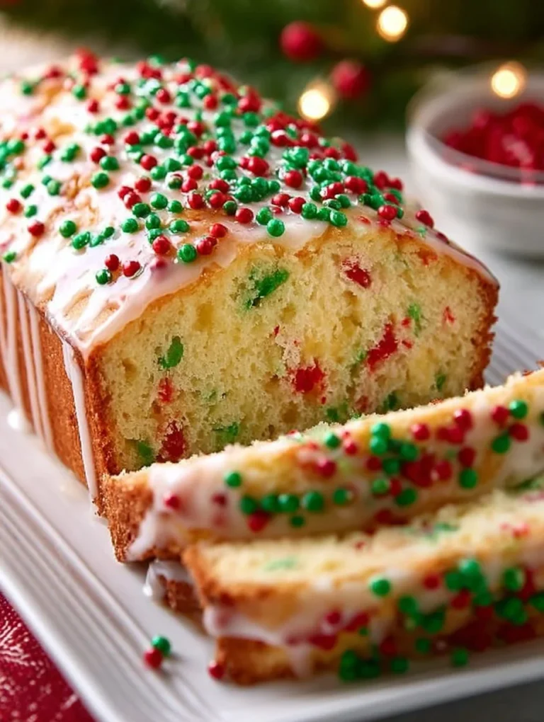 Homemade Christmas Bread decorated with festive toppings and served on a table