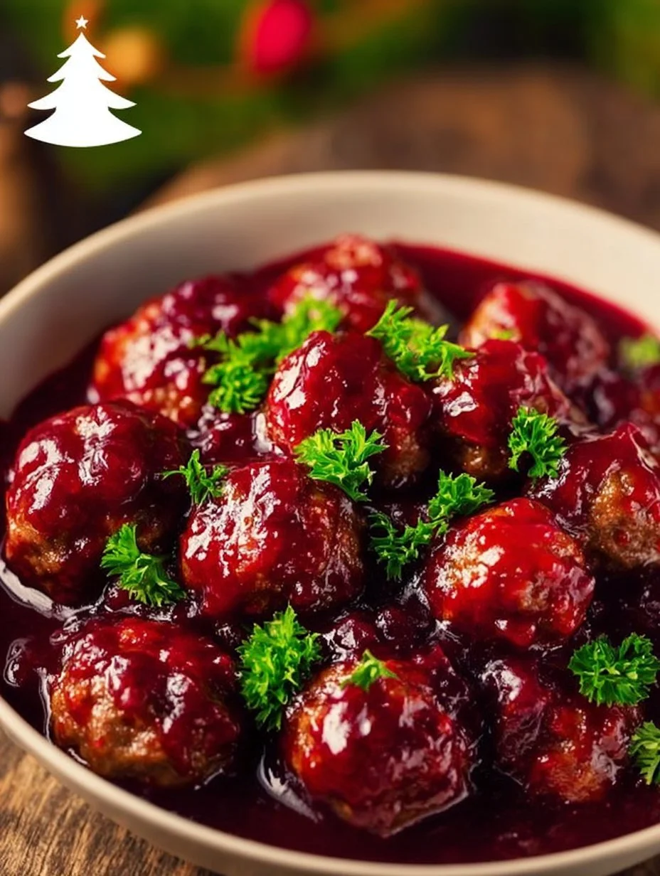 Delicious Christmas Cranberry Meatballs served on a festive platter.