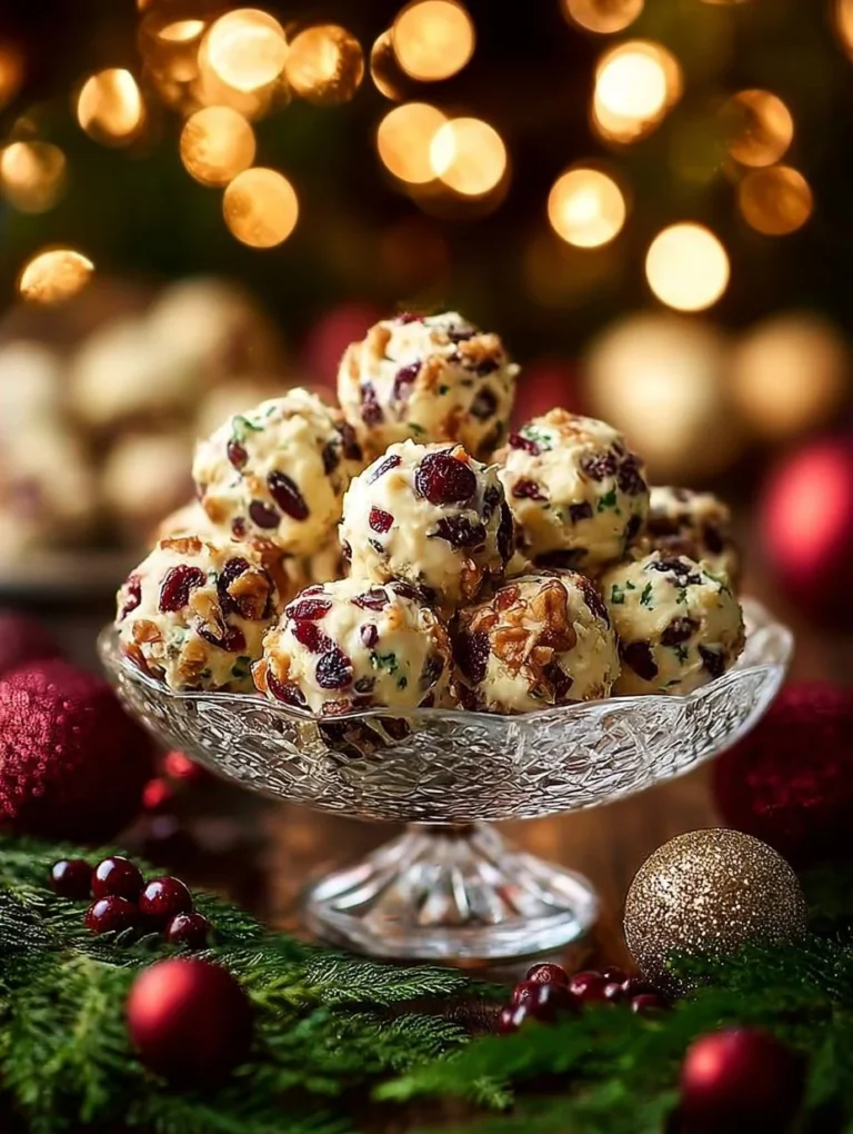 Christmas cranberry walnut cheese balls served on a festive platter