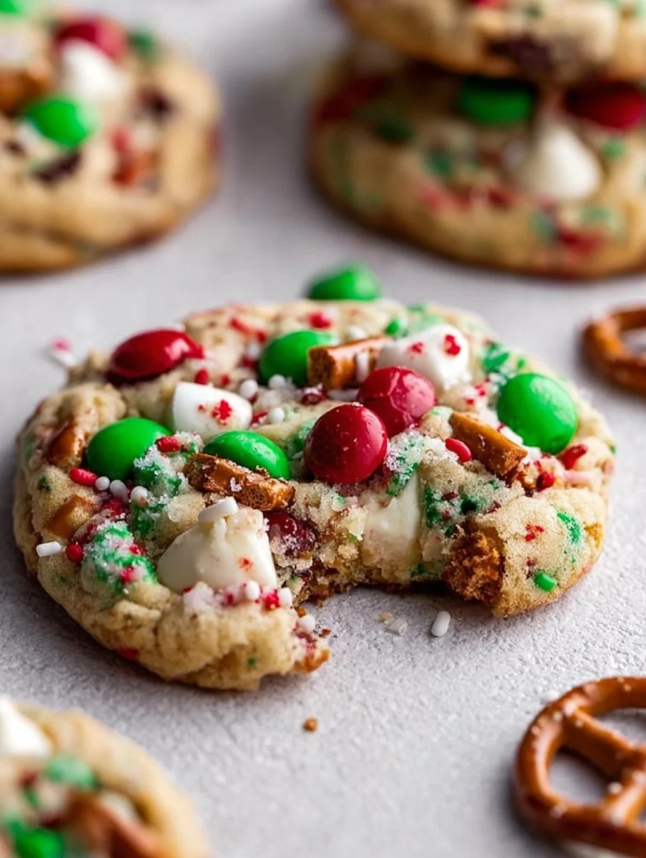 Delicious Christmas Kitchen Sink Cookies with various festive ingredients.