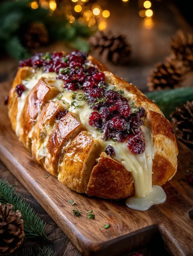 Delicious cranberry brie pull-apart sourdough loaf baked to perfection.