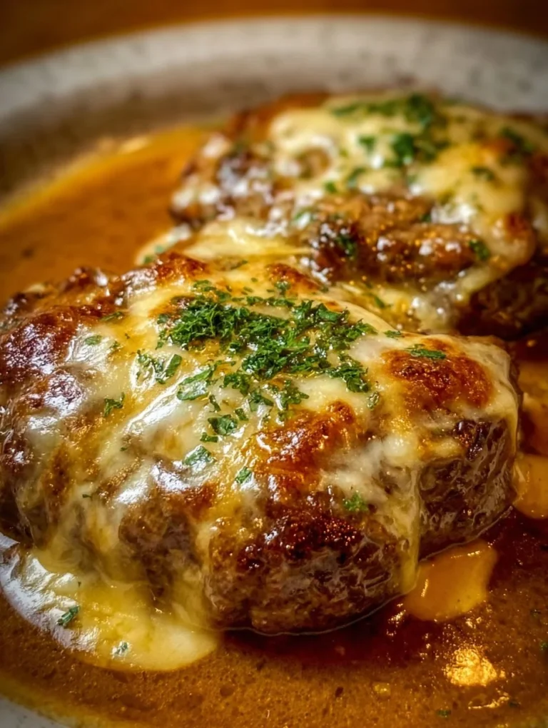 Decadent Amish Hamburger Steak Bake with rich gravy and vegetables