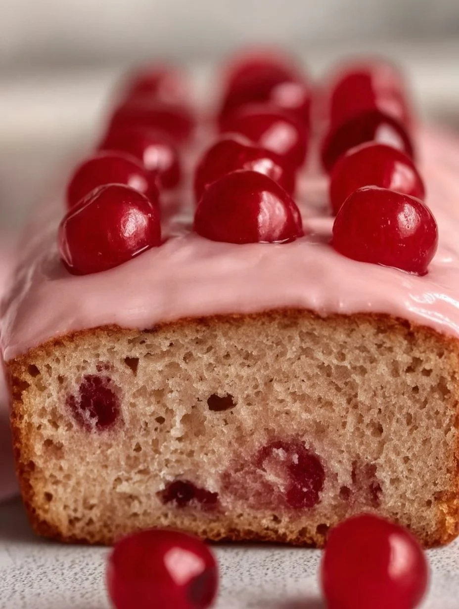 Freshly baked easy cherry bread with cherries on top