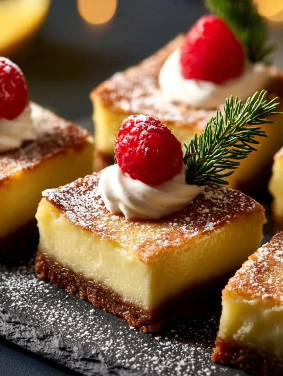 Festive Eggnog Gingersnap Cheesecake Bars ready to be served on a platter.