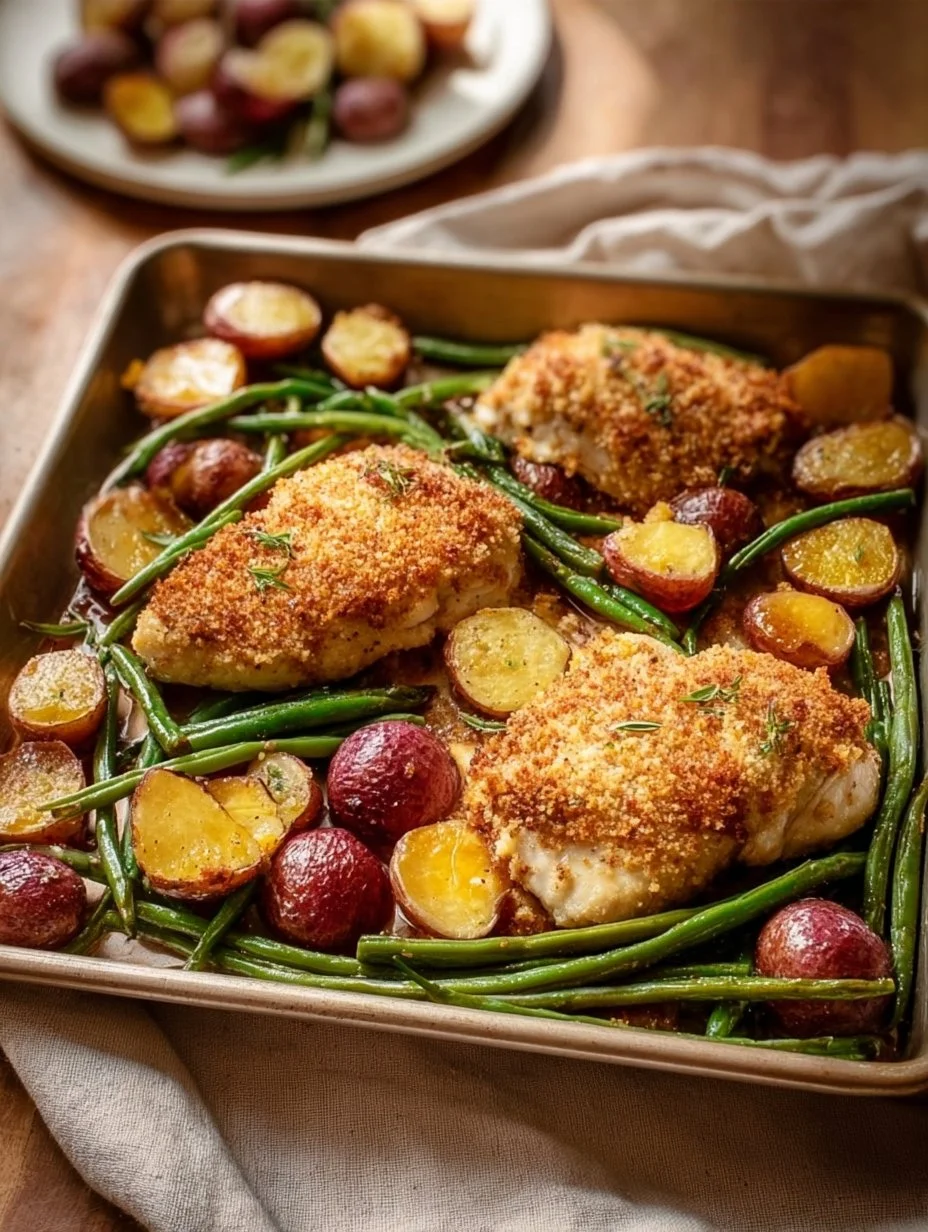 Healthy chicken parmesan dish served with roasted vegetables