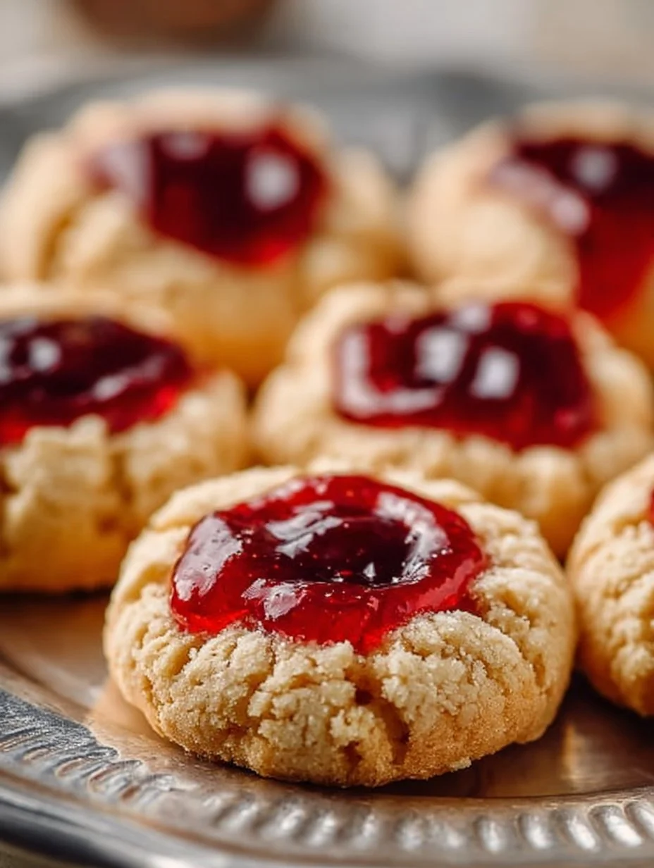 Italian raspberry thumbprint cookies with vibrant raspberry jam filling.