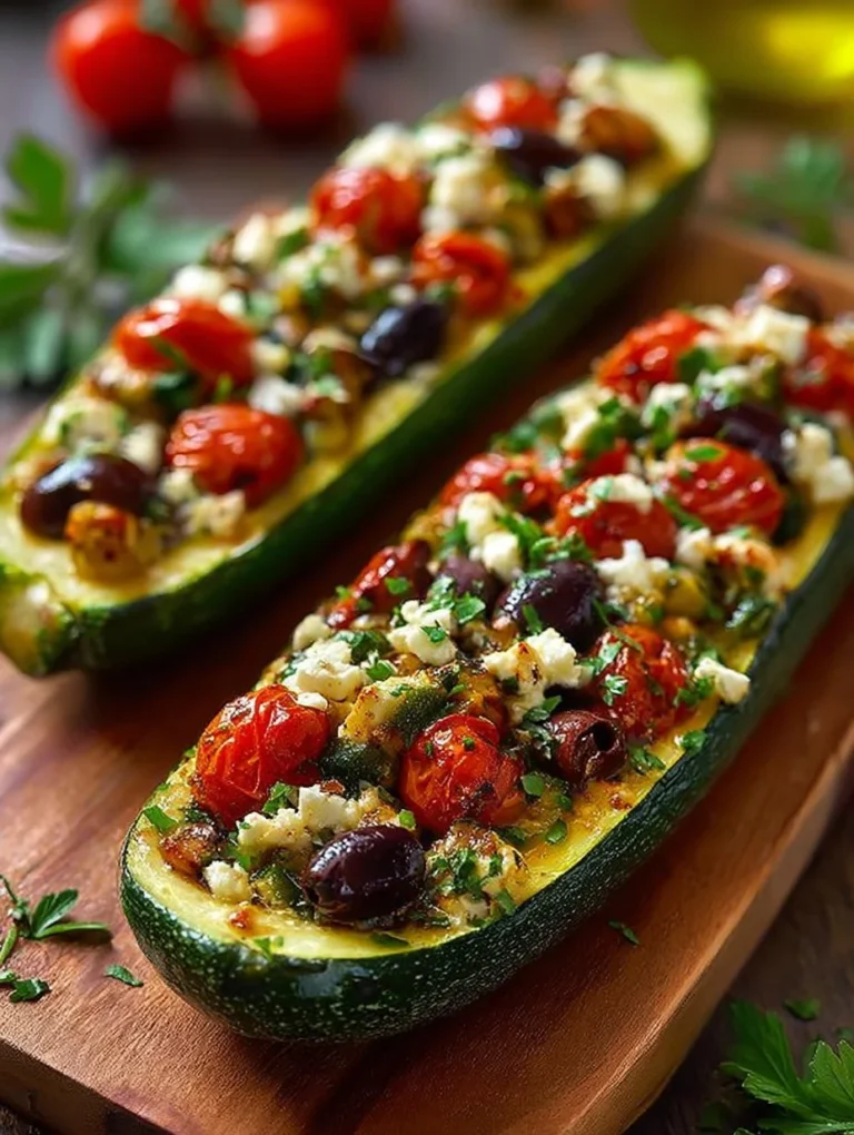 Mediterranean zucchini boats filled with fresh vegetables and herbs