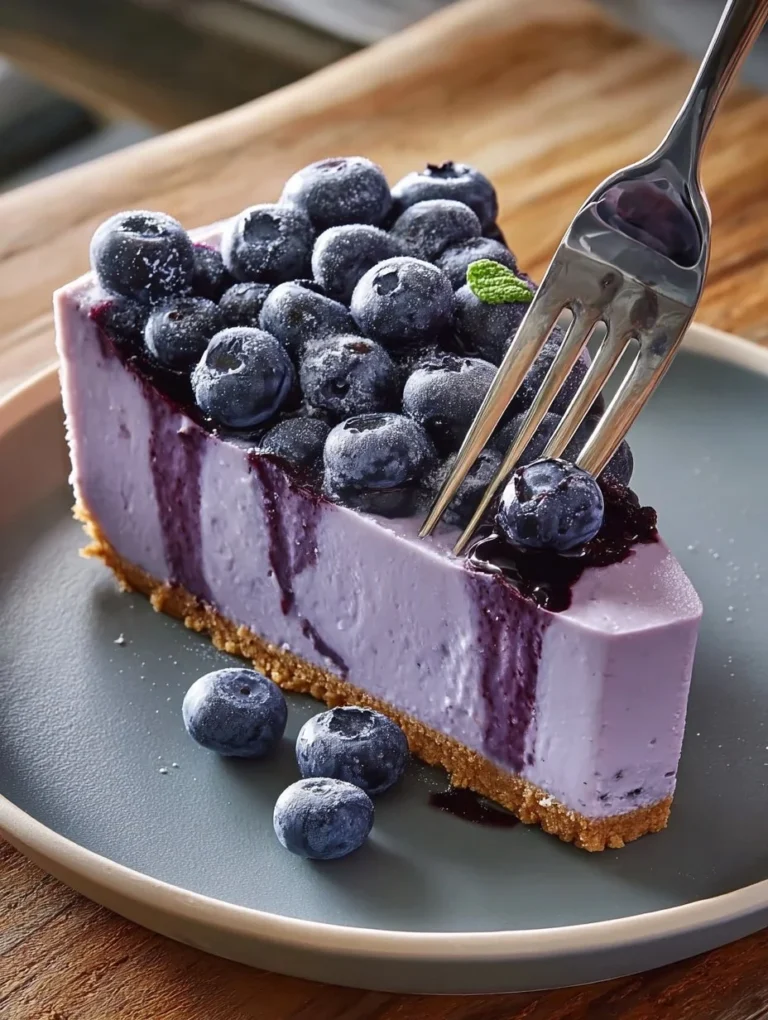 No-Bake Blueberry Dream Cheesecake topped with fresh blueberries