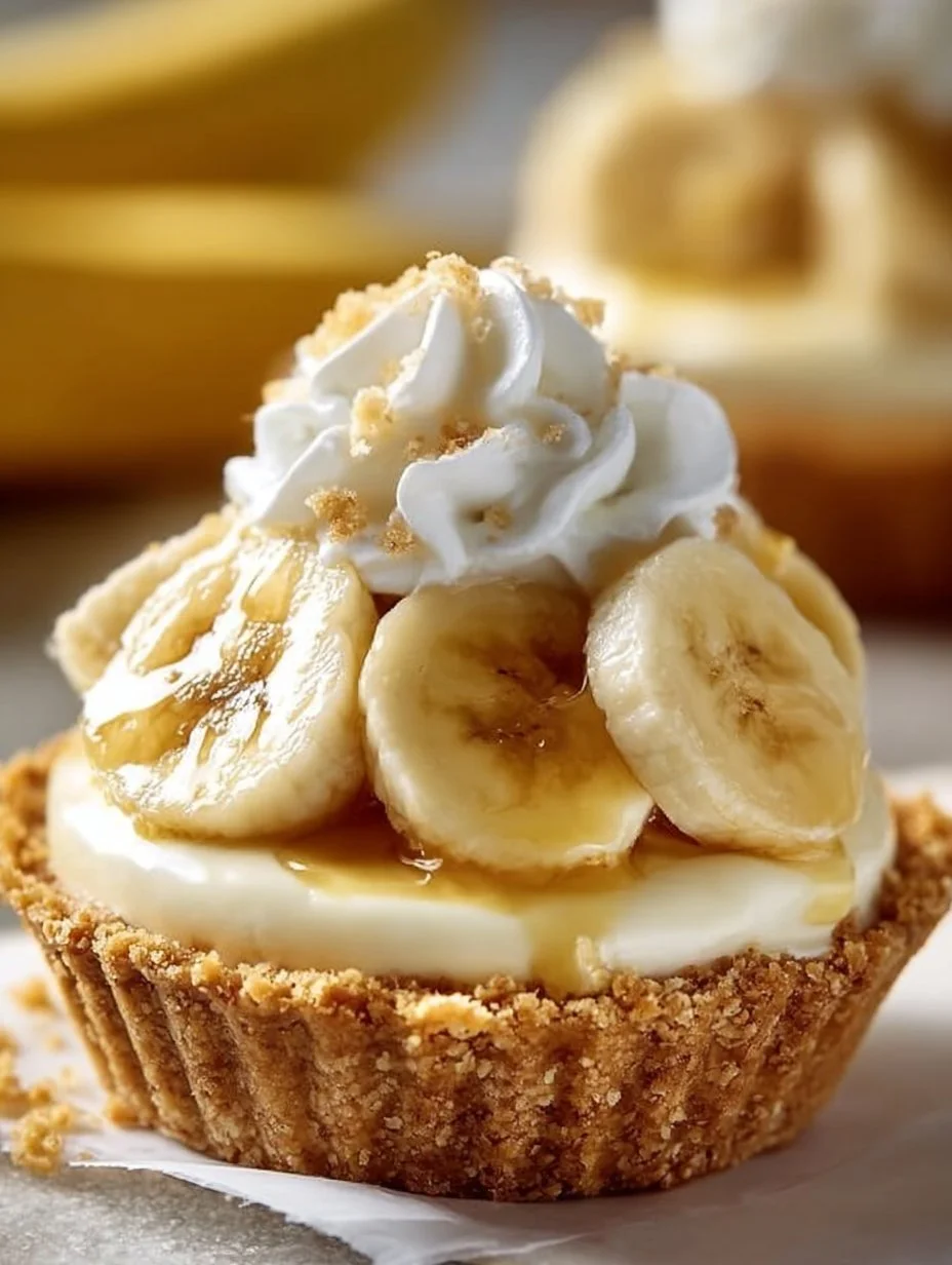 No-bake mini banana cream pies with whipped topping and sliced bananas