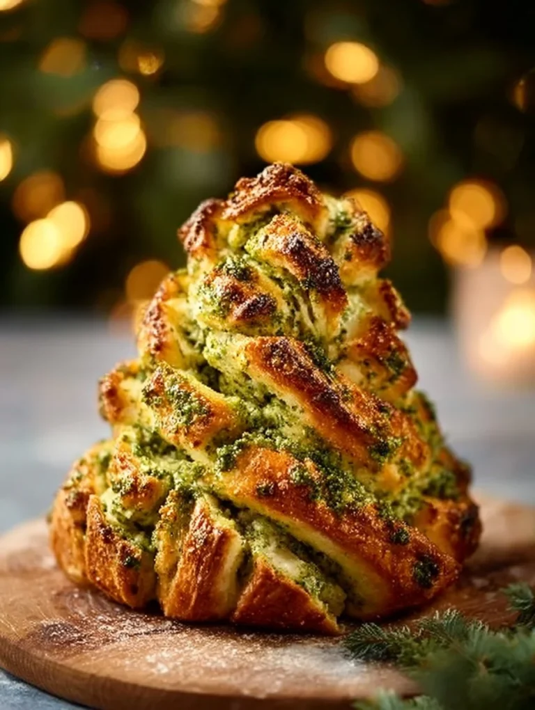 Pesto Christmas Tree Pull-Apart Bread served on a festive table