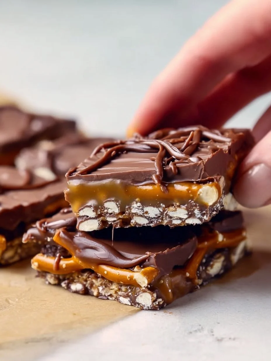 Delicious chocolate caramel pretzel bars topped with sea salt