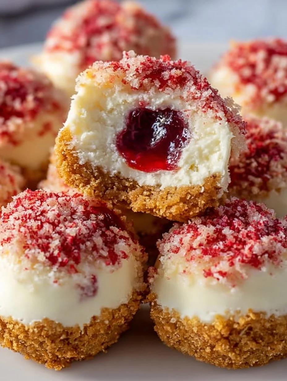 Strawberry Crunch Cheesecake Bites with fresh strawberries and graham cracker topping