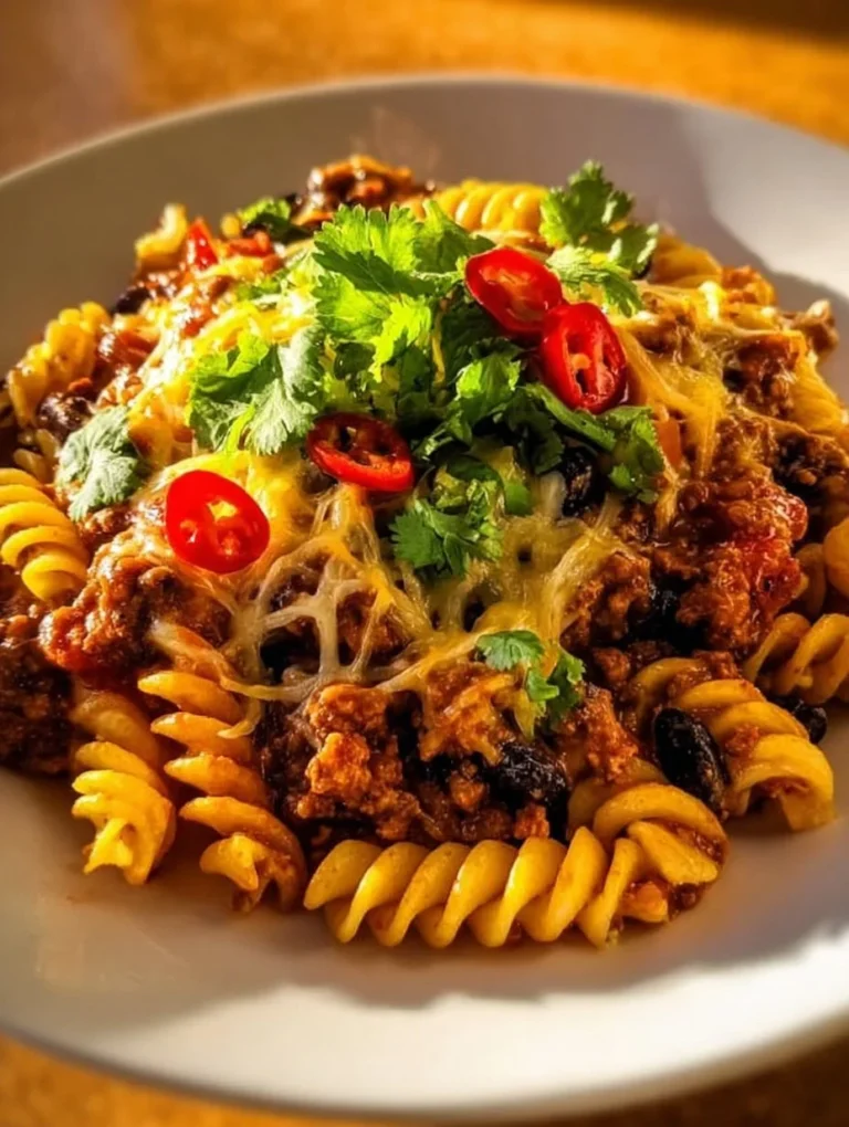 Delicious taco pasta dish served in a bowl with toppings