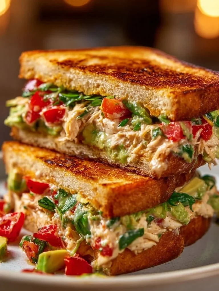 Delicious chicken avocado melt sandwich with cheese and fresh ingredients