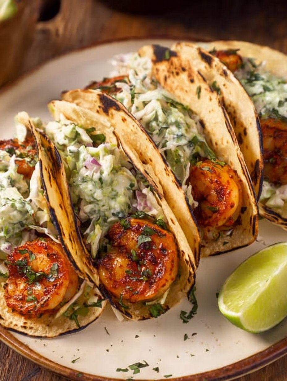 Cilantro Lime Shrimp Tacos with Creamy Slaw