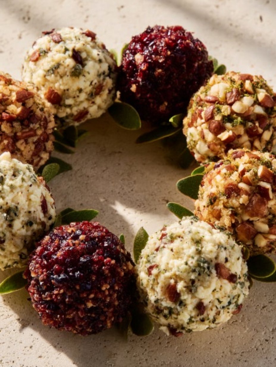 Festive Cheese Ball Wreath