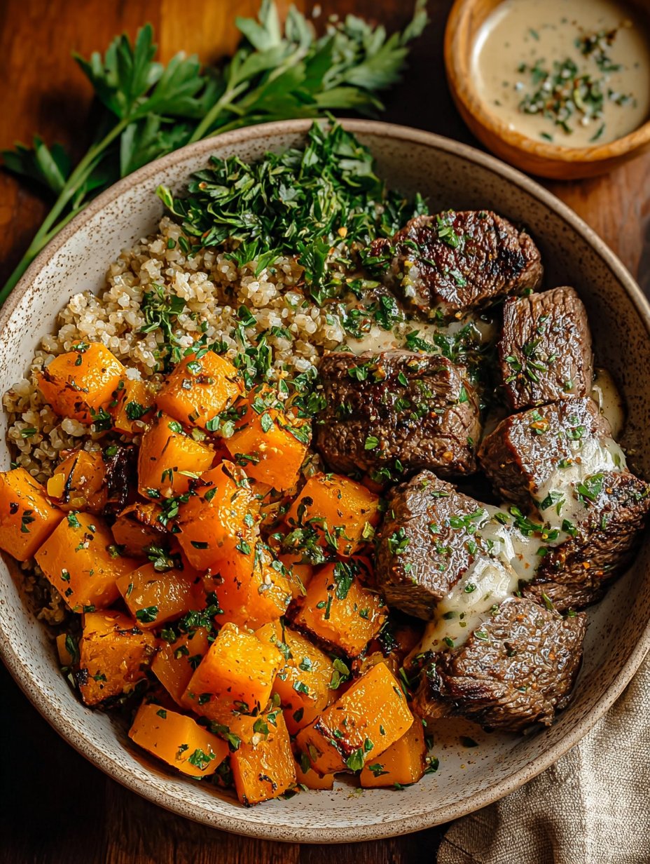 Butternut Squash & Garlic Herb Steak Bowls