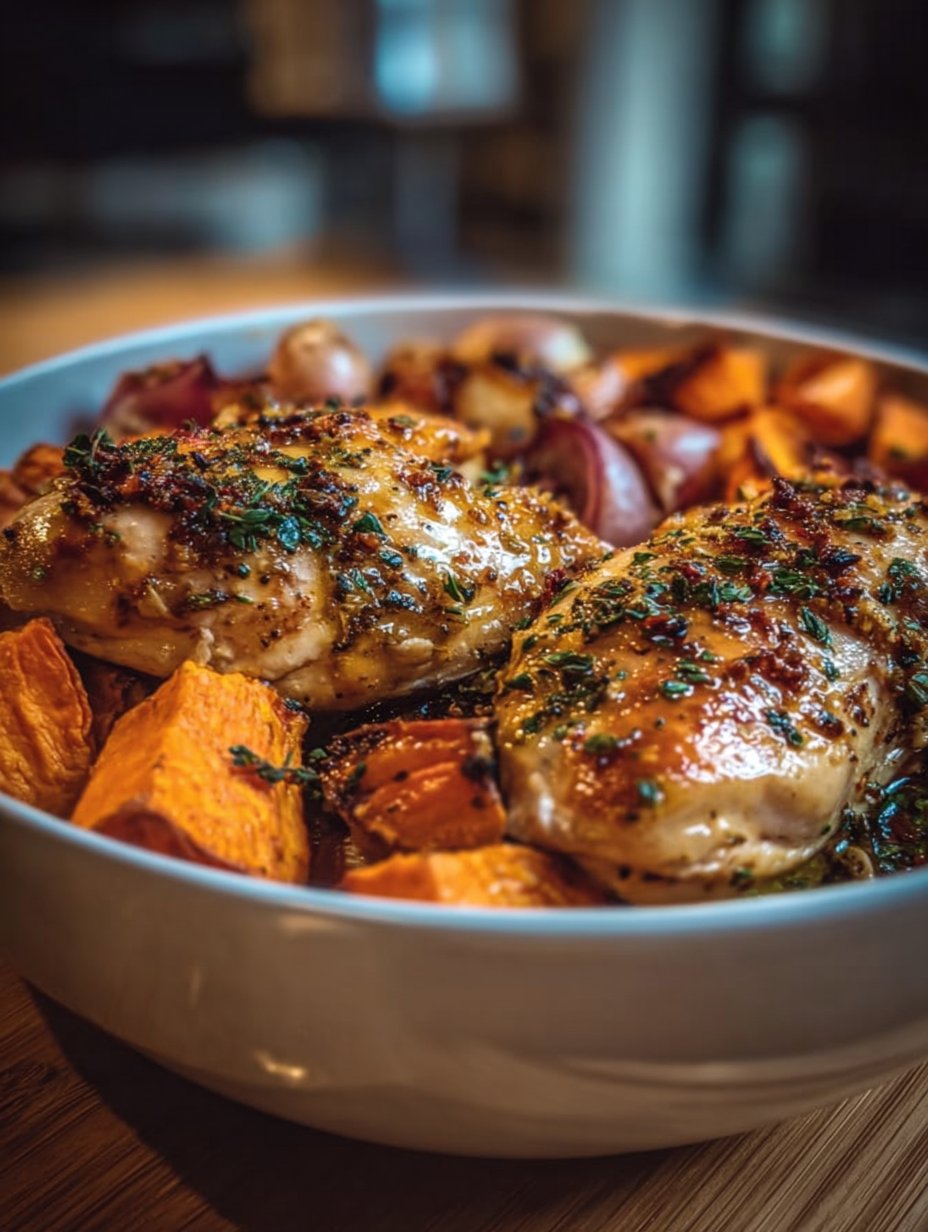 Maple Dijon Chicken & Roasted Sweet Potato Bowl