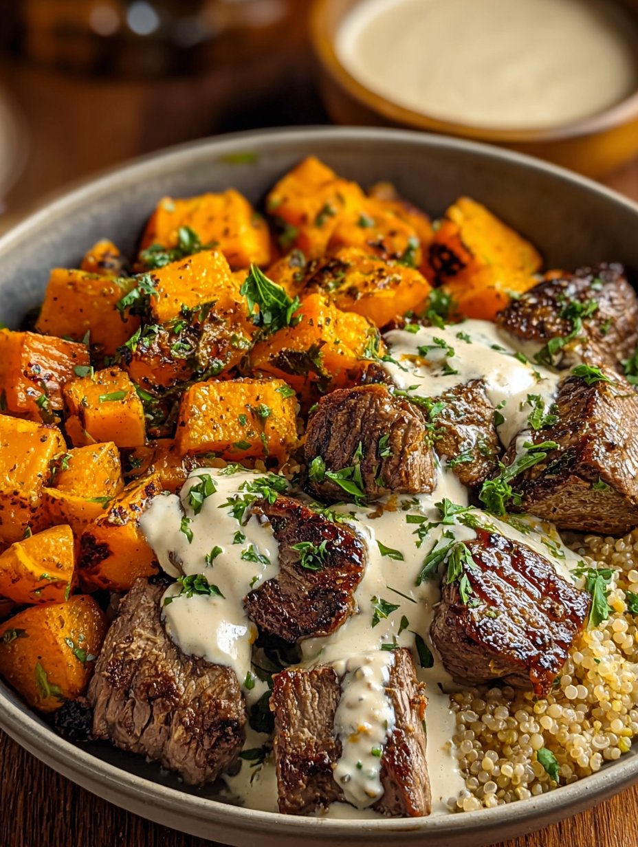 Butternut Squash & Garlic Herb Steak Bowls