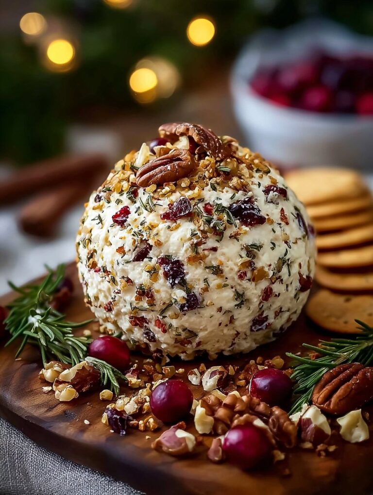 Festive Cream Cheese Ball with Cranberries Nuts Holiday Spices