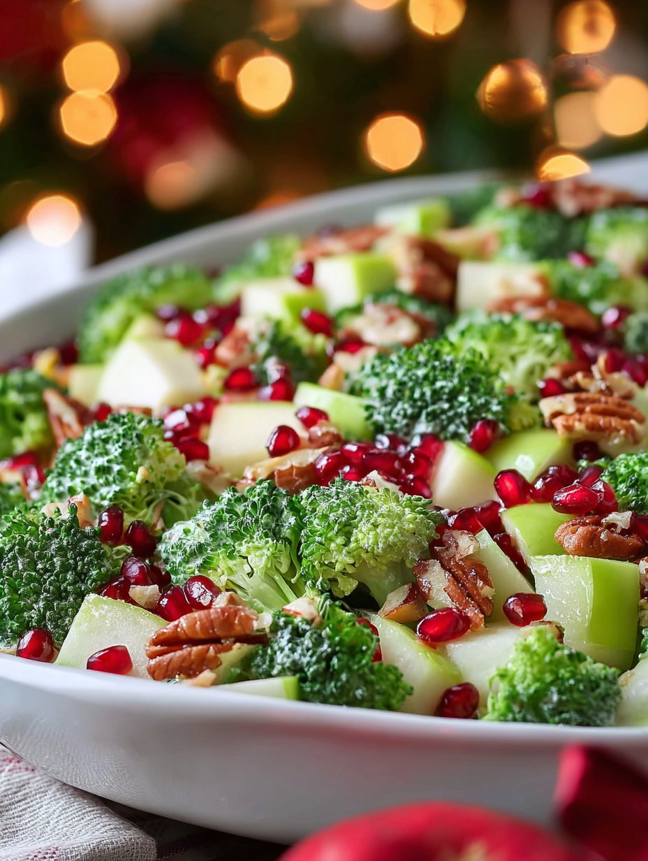 Festive Broccoli Salad with Honeycrisp Apples, Cranberries, Pecans & Pomegranate Jewels