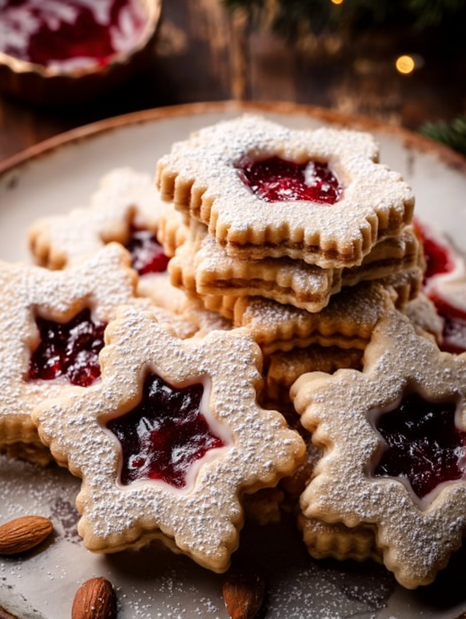 Iced Cherry Almond Linzer Cookies