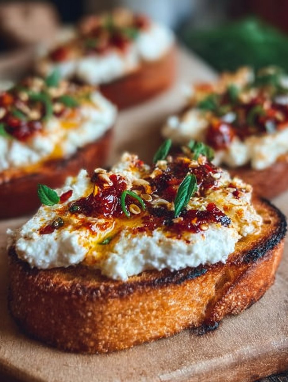 Sweet and Spicy Whipped Feta Crostini