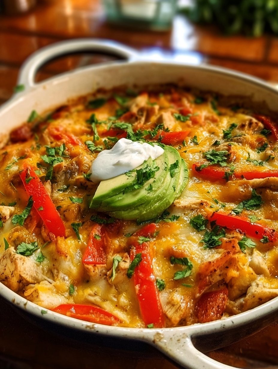 Chicken Fajitas Casserole (easy and cheesy!)