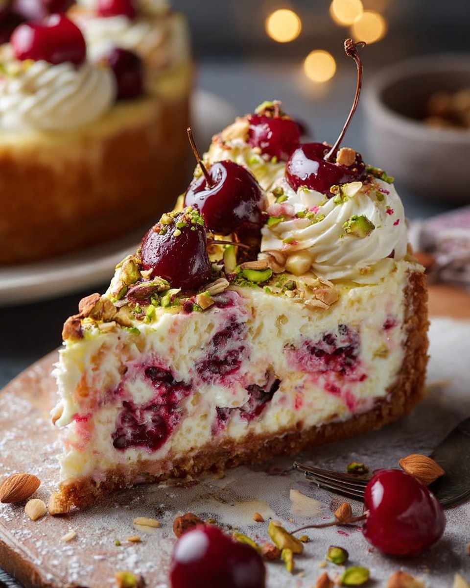Luscious Lemon-Lime Cherry Pistachio Cheesecake