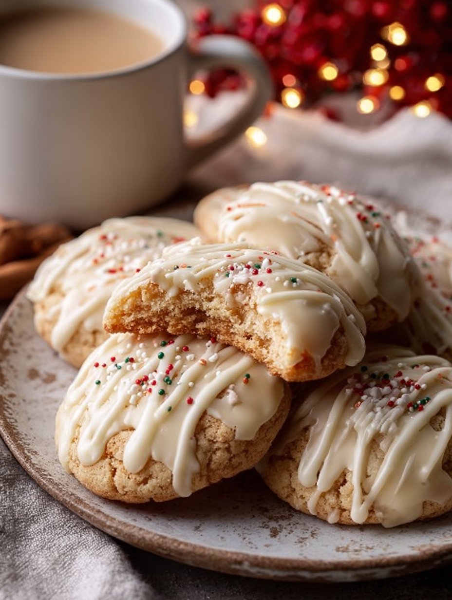 White Chocolate Covered Eggnog Cookies