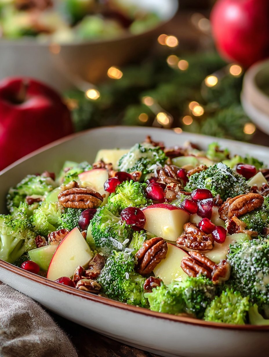 Festive Broccoli Salad with Honeycrisp Apples, Cranberries, Pecans & Pomegranate Jewels